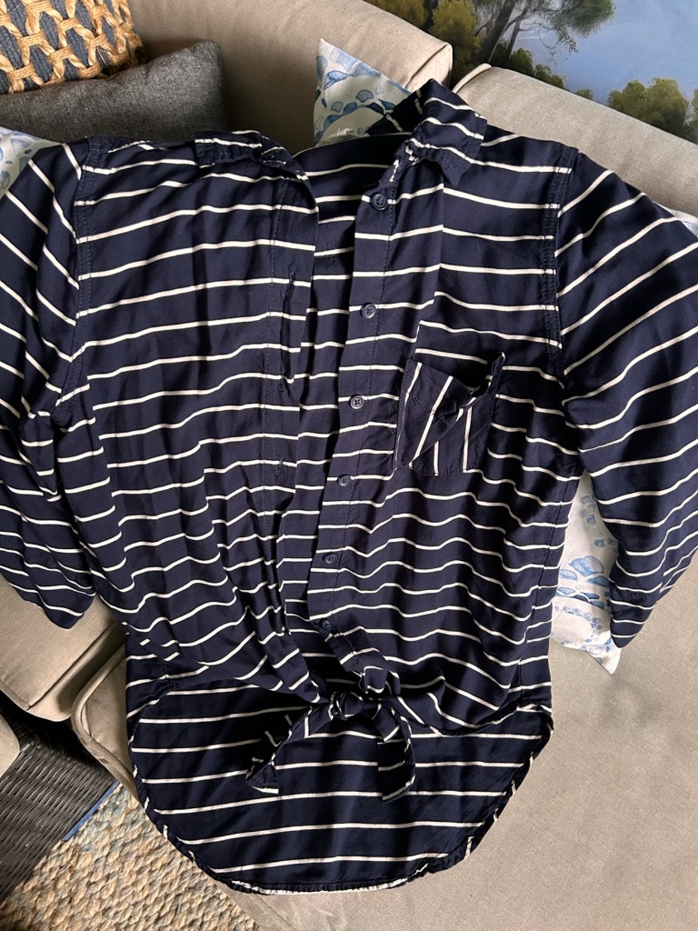 beachlunchlounge Navy and White Striped Kids One-Piece